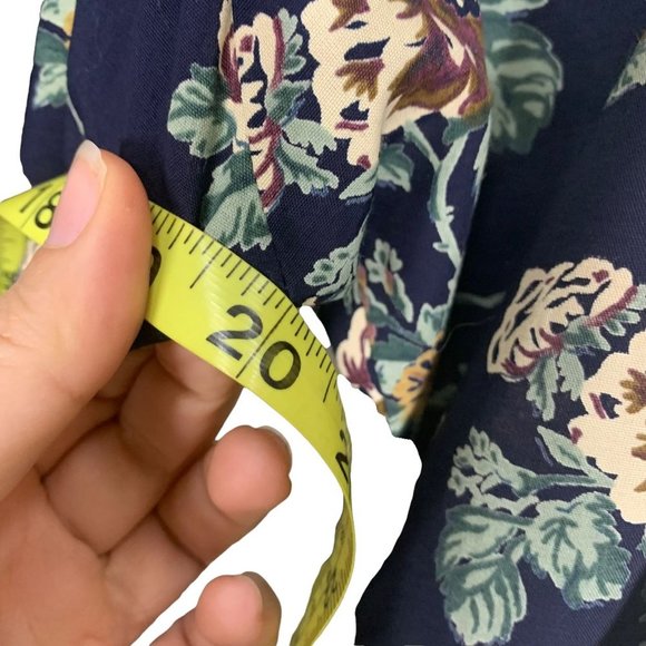 Vintage 90s Navy Blue Floral Long Sleeve Full Length Button Up Dress Medium - Picture 9 of 11